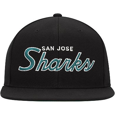 Men's Mitchell & Ness Black San Jose Sharks Core Team Script 2.0 Snapback Hat