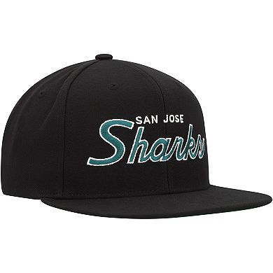 Men's Mitchell & Ness Black San Jose Sharks Core Team Script 2.0 Snapback Hat