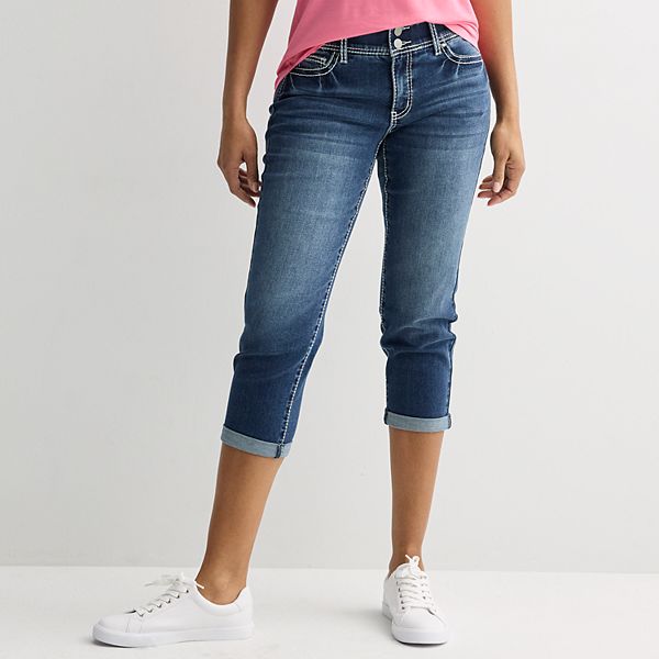 Saige Dark Wash Tummy Control Stretchy Capri Jeans