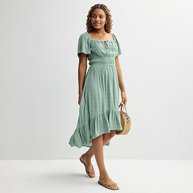 Juniors' Rewind Short Sleeve Textured Hi-Low Dress