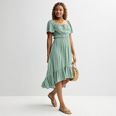 Airy Volume Sleeve Dress 送料込み Juniors' Rewind Short Sleeve Textured Hi-Low Dress