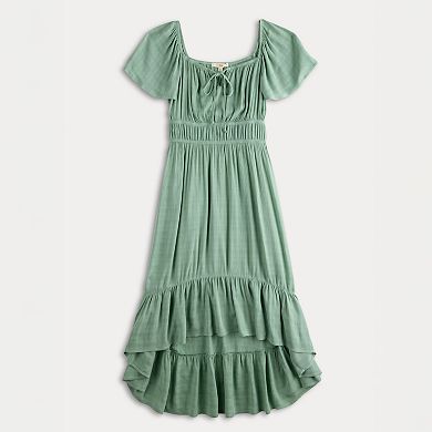 Juniors' Rewind Short Sleeve Textured Hi-Low Dress