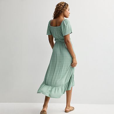 Juniors' Rewind Short Sleeve Textured Hi-Low Dress