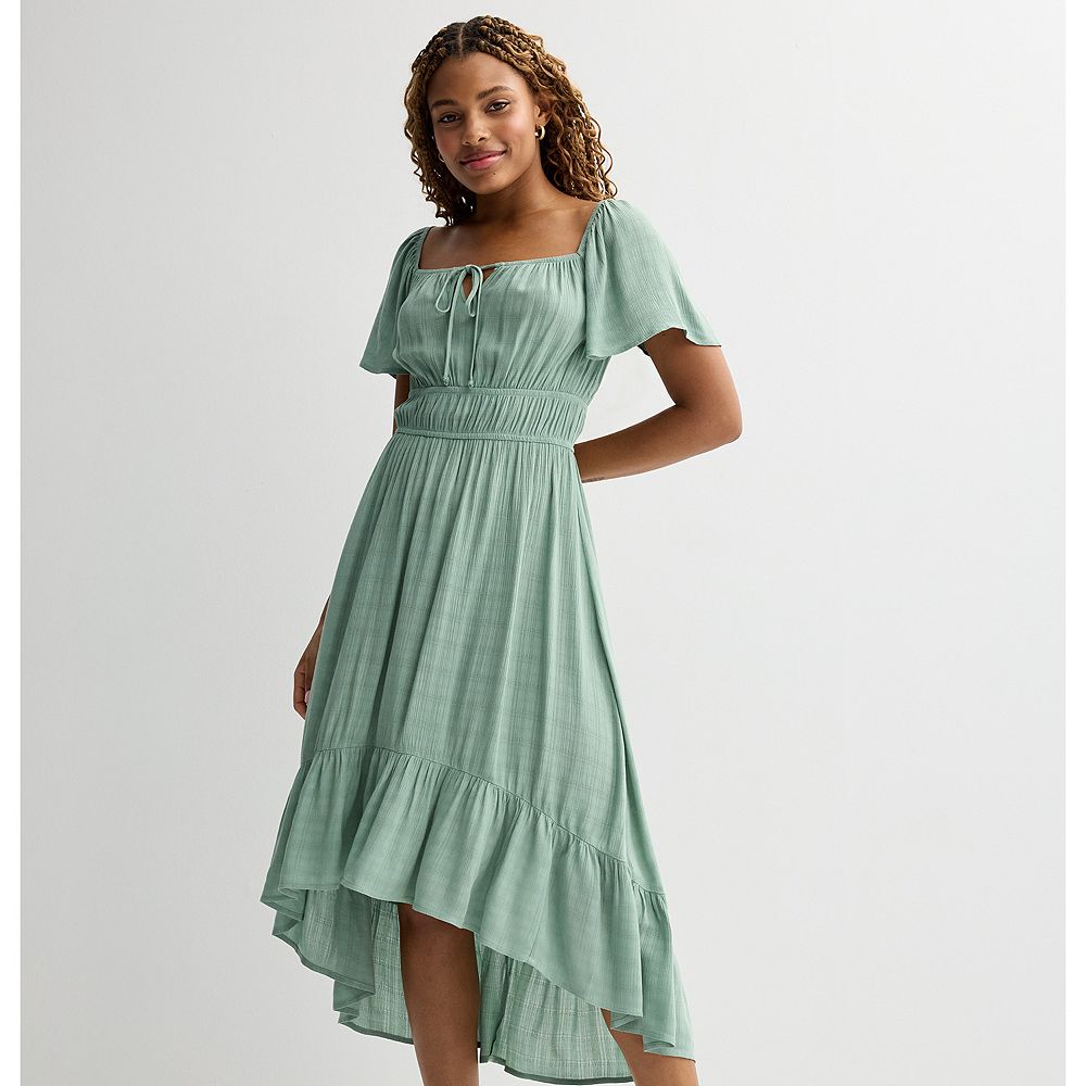 Juniors' Rewind Short Sleeve Textured Hi-Low Dress
