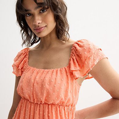 Juniors' Rewind Flutter Sleeve Clip Dot Dress