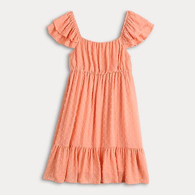 Juniors' Rewind Flutter Sleeve Clip Dot Dress