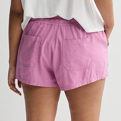 Juniors' Plus Size SO® Low Rise Pull On Linen Shorts