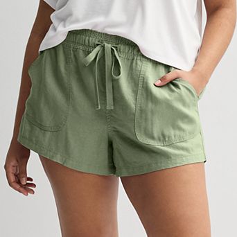 Juniors' Plus Size SO® Low Rise Pull On Linen Shorts