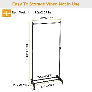 Foldable Adjustable Garment Rack, Clothes Stand with Wheels & Storage Shelf for Home