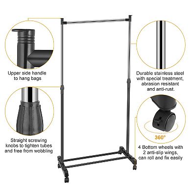 Foldable Adjustable Garment Rack, Clothes Stand with Wheels & Storage Shelf for Home