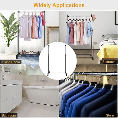 Foldable Adjustable Garment Rack, Clothes Stand with Wheels & Storage Shelf for Home