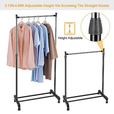Foldable Adjustable Garment Rack, Clothes Stand with Wheels & Storage Shelf for Home