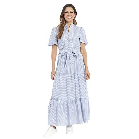 Женские платья London Women's London Times Ruffle Neck Tiered Maxi Dress