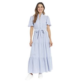 Women's London Times Ruffle Neck Tiered Maxi Dress
