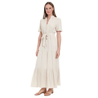 Women's London Times Ruffle Neck Tiered Maxi Dress