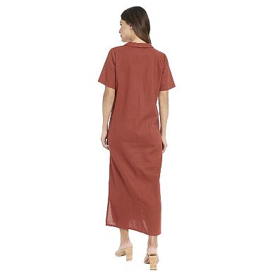 Women's London Times Short Sleeve Collared Popover Maxi Dress