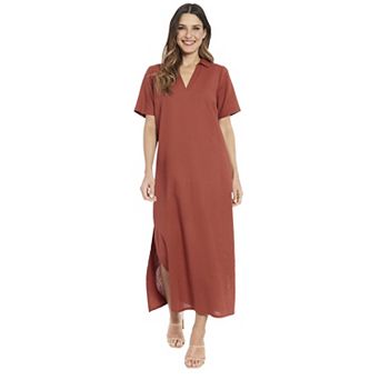 Women's London Times Short Sleeve Collared Popover Maxi Dress