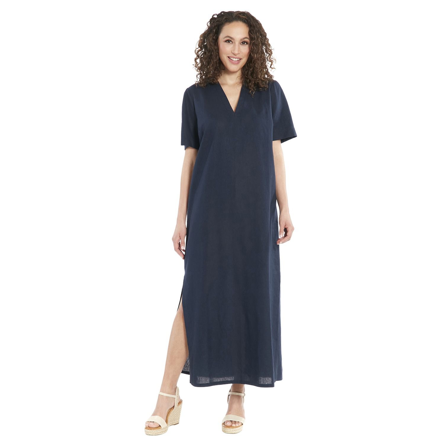 Женские платья London Times Short Sleeve Collared Popover Maxi Dress