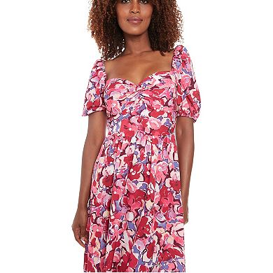 Women's London Times Twist Front Puff Sleeve Midi Dress