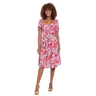 Women's London Times Twist Front Puff Sleeve Midi Dress