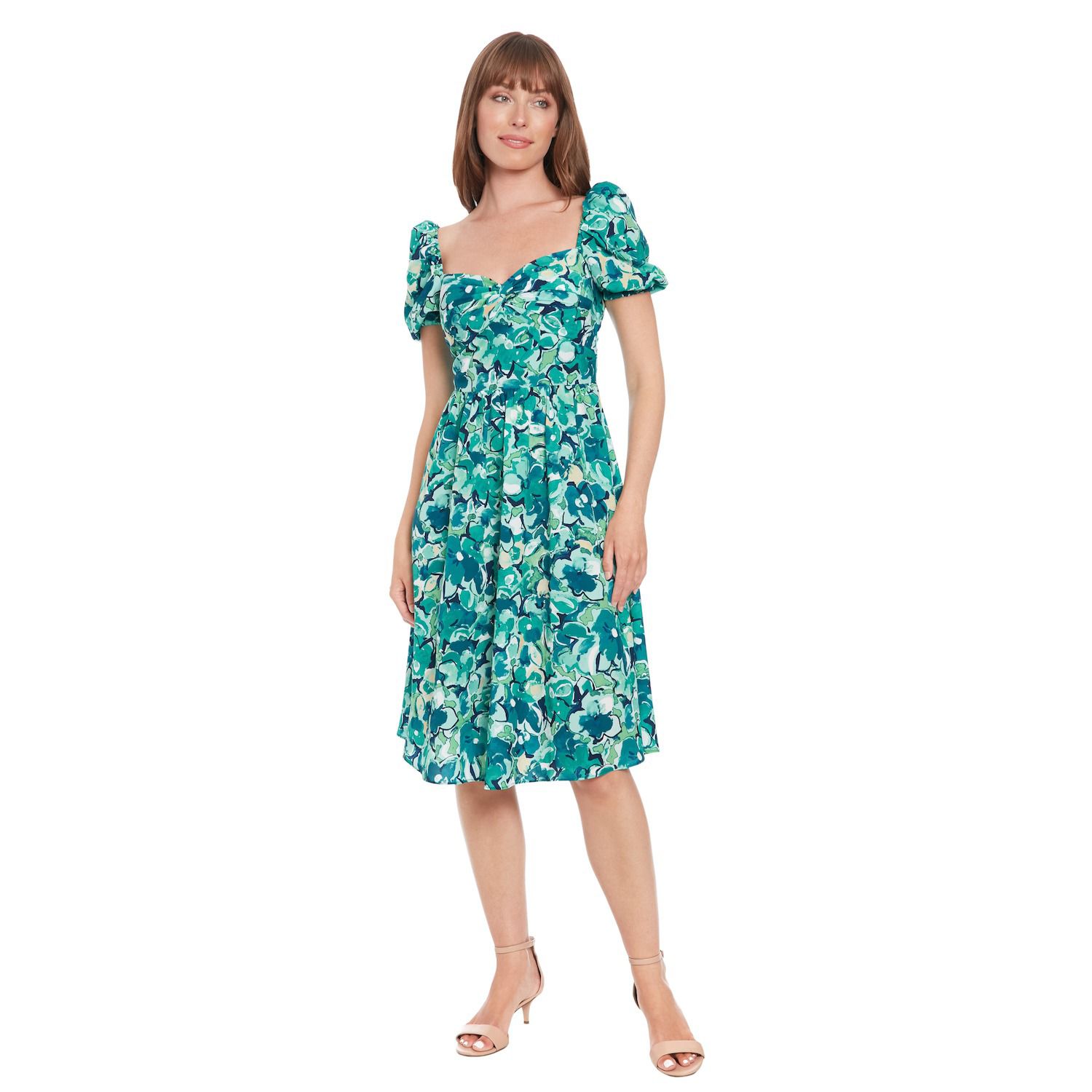 Женские платья London Times Twist Front Puff Sleeve Midi Dress