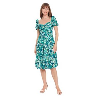 Women's London Times Twist Front Puff Sleeve Midi Dress