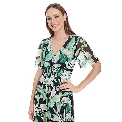 Women's London Times V-Neck Smocked Bodice Maxi Dress