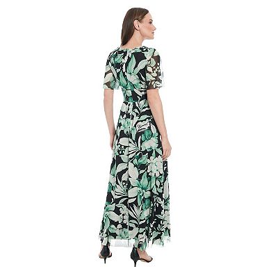 Women's London Times V-Neck Smocked Bodice Maxi Dress