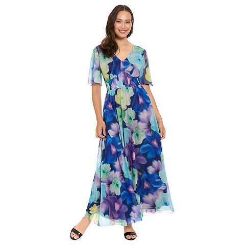 Женские платья London Women's London Times V-Neck Smocked Bodice Maxi Dress