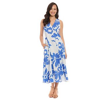 Women's London Times V-Neck Godet A-Line Dress