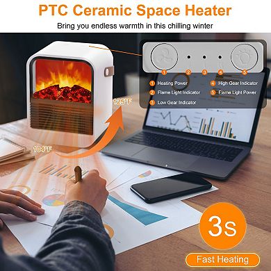 1500w Portable Electric Fireplace Heater 2 Gear Temperature