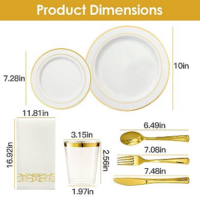 175-Piece Disposable Gold Dinnerware Set Plates, Cups, Cutlery & Napkins