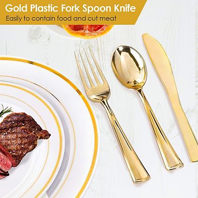 175-Piece Disposable Gold Dinnerware Set Plates, Cups, Cutlery & Napkins