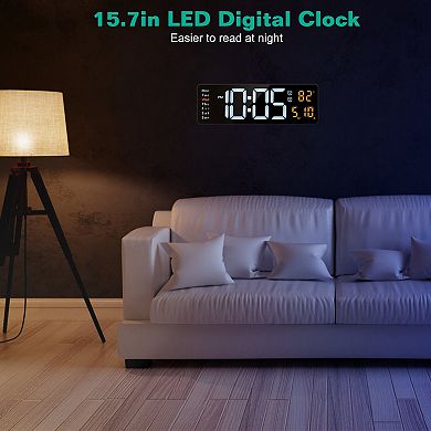 15.7in LED Wall Clock with Remote Digital Alarm Clock with 3 Alarms, Timer & Calendar