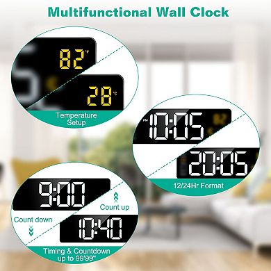 15.7in LED Wall Clock with Remote Digital Alarm Clock with 3 Alarms, Timer & Calendar
