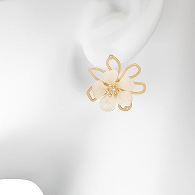 Emberly Gold Tone Metal & Acrylic Flower Post Earrings