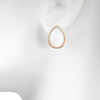 Emberly Gold Tone White Pear Shaped Button Earrings
