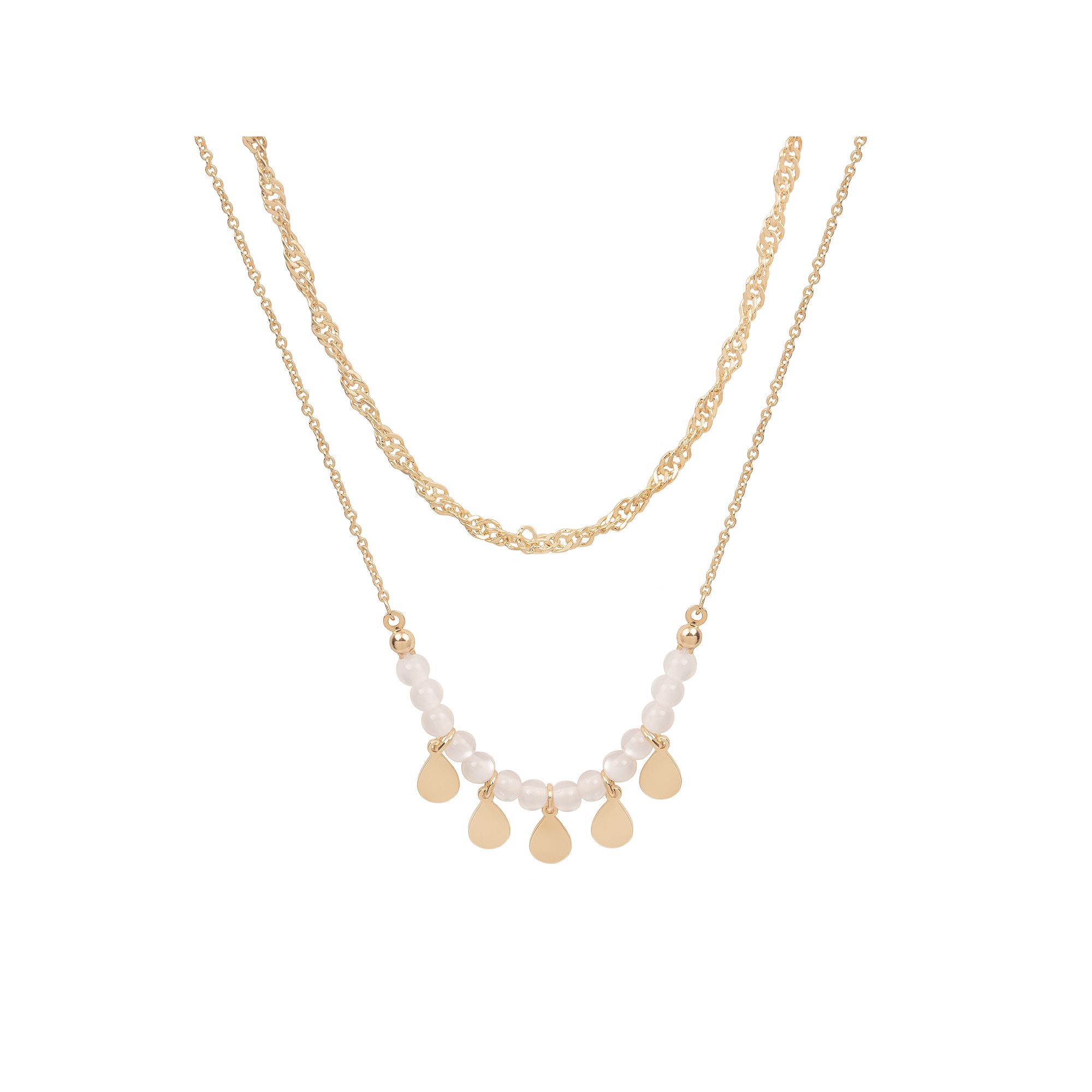 Emberly Gold Tone 2 Row Bead & Chain Layered Necklace, Womens, White