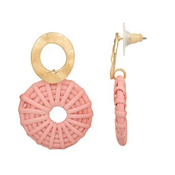 Emberly Gold Tone Rattan Woven Open Circle Drop Earrings