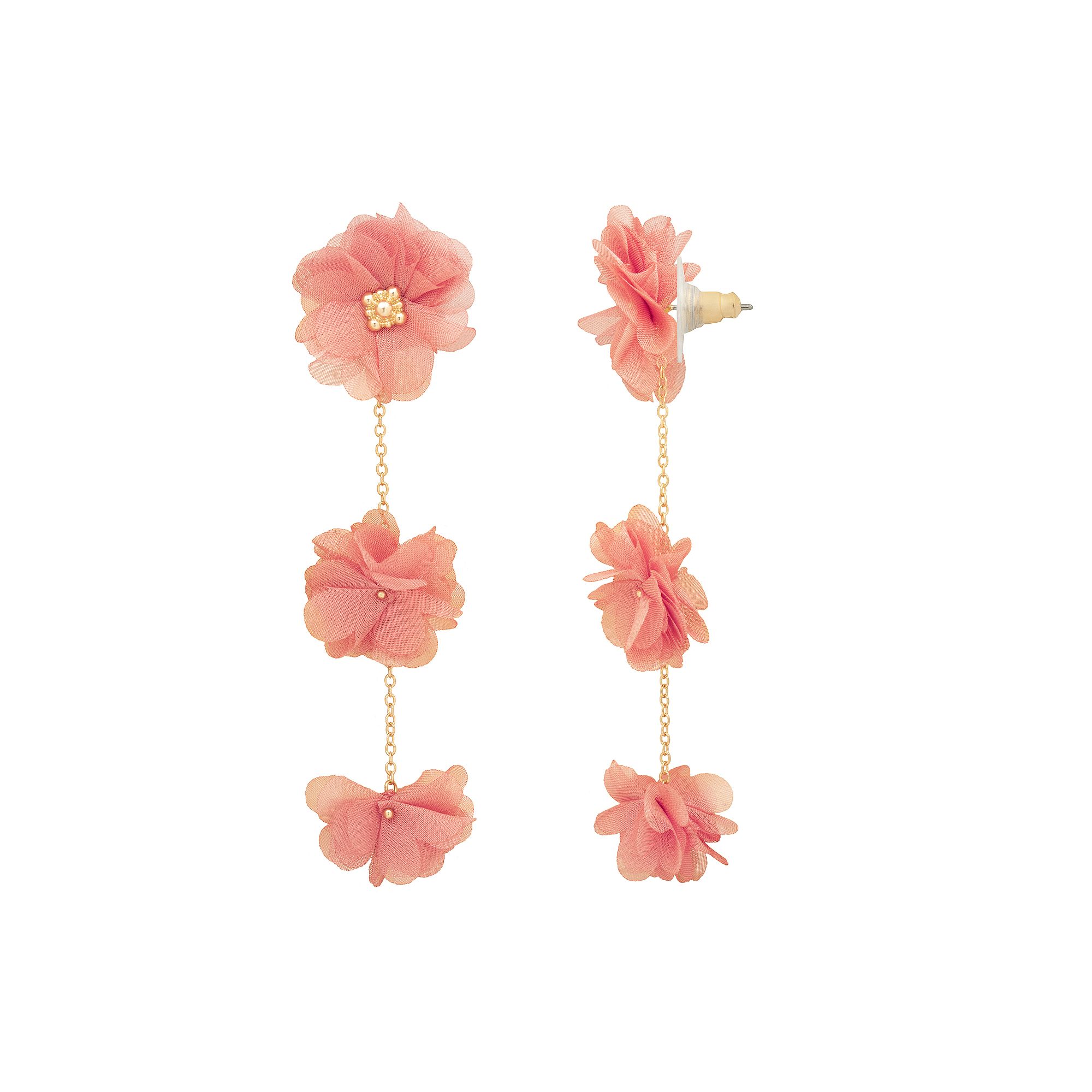 Emberly Gold Tone Fabric Flower Petal Post Drop Earrings, Womens, Pink