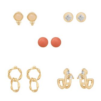 Emberly Gold Tone Stud And Drop 5 Pack Earrings Set