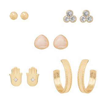 Emberly Gold Tone 4 Stud And 1 Hoop 5 Pack Earrings Set