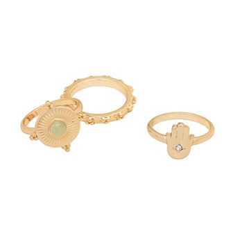 Emberly Gold Tone Hamasa Ring 3 pc Set