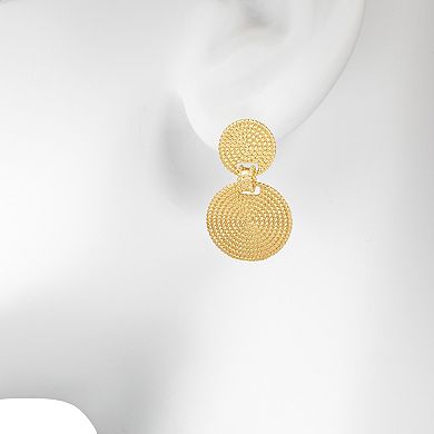 Emberly Gold Tone Circular 2-Part Textured Drop Earrings