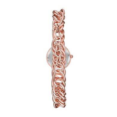 Folio Women's Rose Gold Tone Tone Charm Watch & Bracelet Set