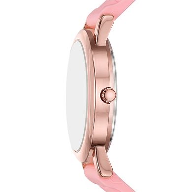 Folio Women's Rose Gold Tone Silicone Strap Watch & Bracelet Set