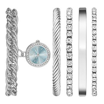 Folio Women's Silver Tone Charm Watch & Bracelet Set