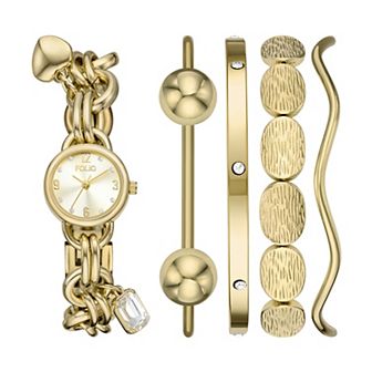 Folio Women's Gold Tone Charm Watch & Bracelet Set