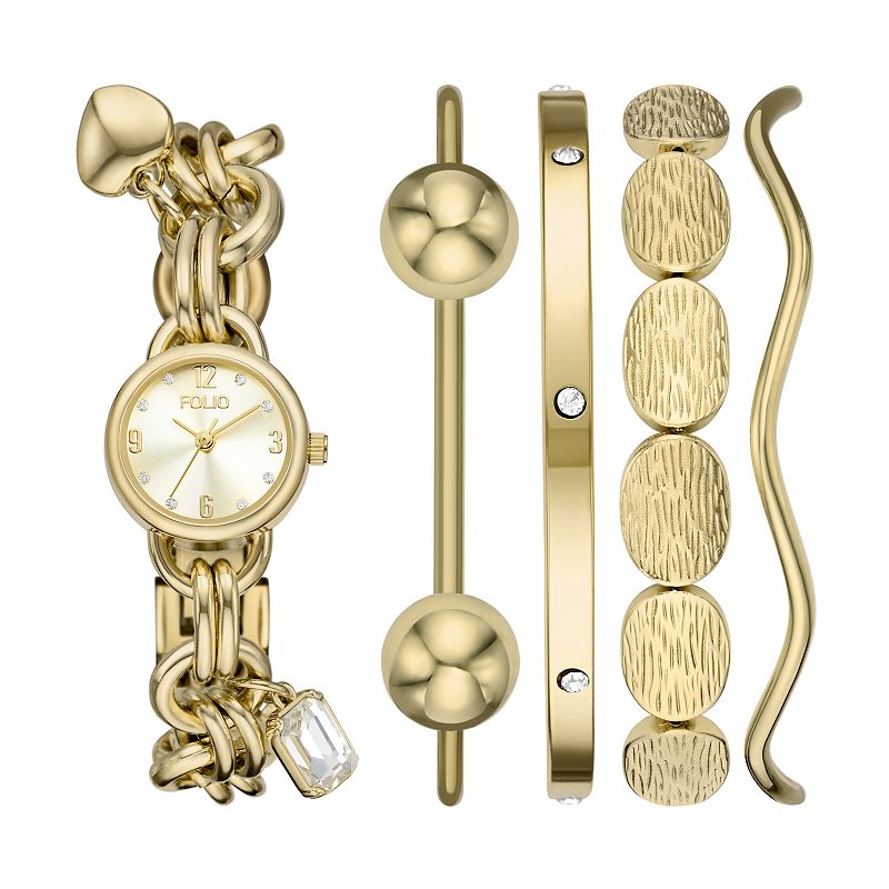 Folio Women's Gold Tone Charm Watch & Bracelet Set, Size: 22MM, None