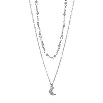 LC Lauren Conrad Silver Tone Two Row Crescent Moon Pendant Necklace